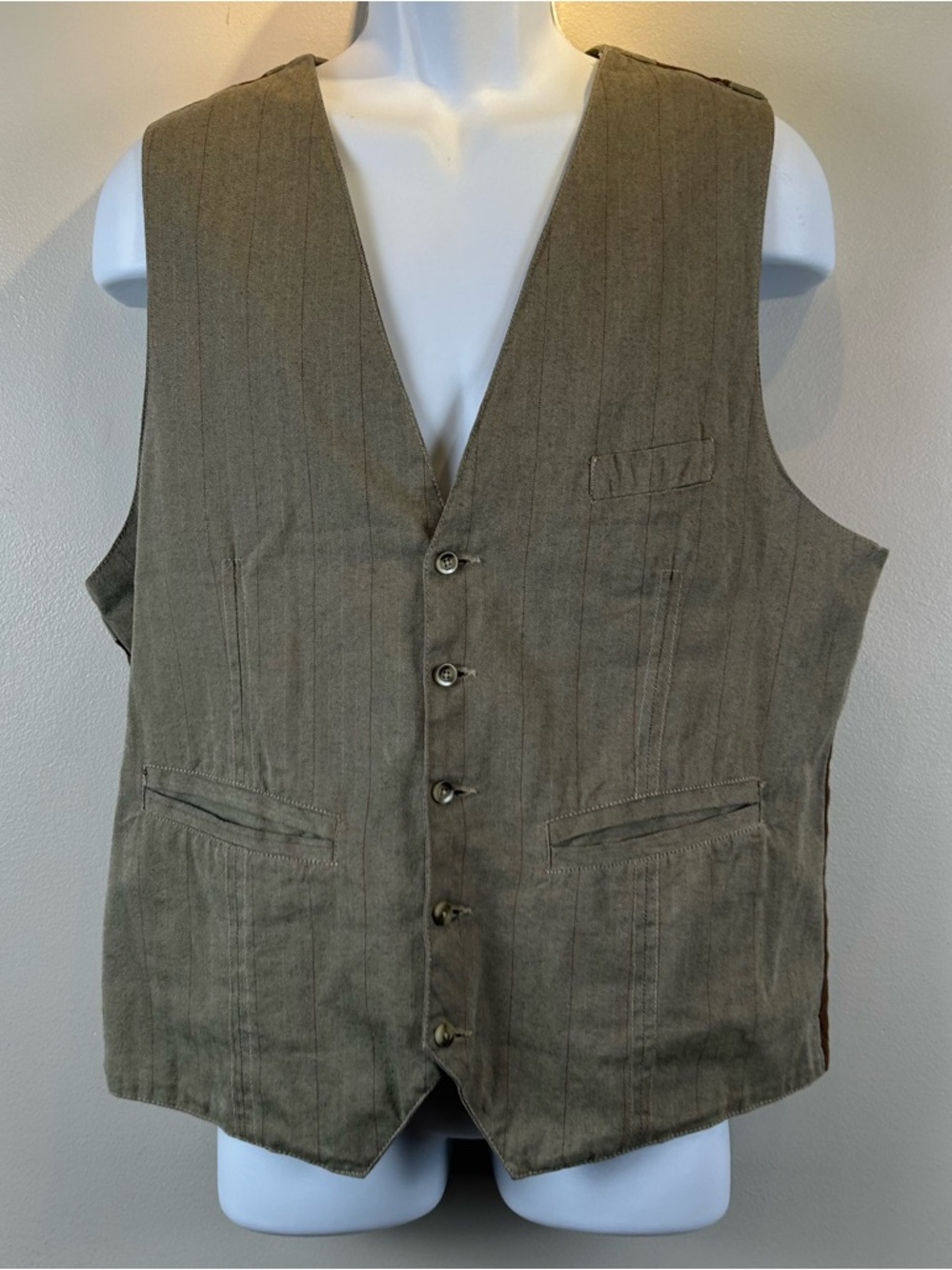 Red Camel Western Vest Mens Large Cotton Taupe Brown Herringbone Back Graphic